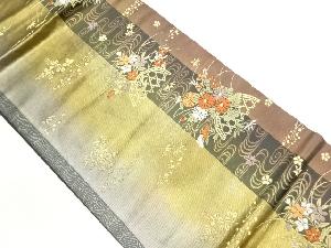 引箔縞に秋草・流水模様織出し開き名古屋帯（額縁仕立て）